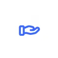 Blue outwards supportive hand icon on white background