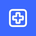 White icon representing health on blue background