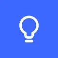 Lightbulb icon. White on blue background.