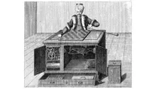 Photo or depiction of Wolfgang von Kempelen, a Hungarian author and inventor unveiling a machine.