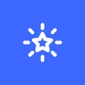 Icon to represent insights - star bursting, white on blue background