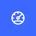 White speedometer icon on blue background