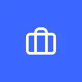 White briefcase icon on blue background